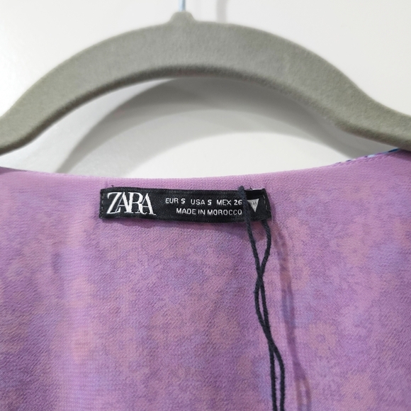 Zara Purple Blue Yellow Floral Puff Smocked Sleeve Sundress Mini, Deep Vneck, S - Picture 6 of 16